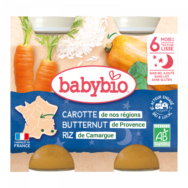 Babybio Petit pot de Carotte, Butternut & Riz