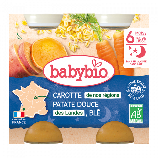 Babybio Petit pot de Carotte, Patate douce & Blé