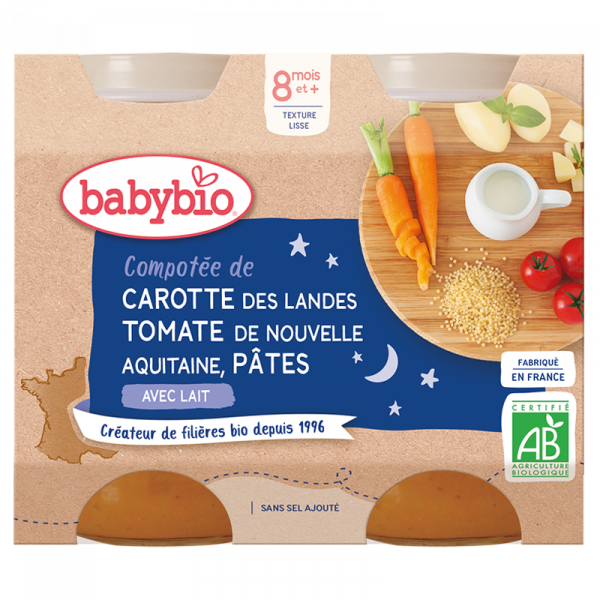 Compotée de Carotte, Tomate & Pâtes - Babybio (Repas bio pour bébés dès 8 mois)
