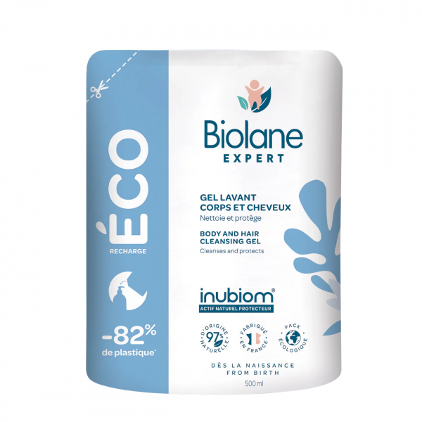 Éco-Recharge Gel Lavant Corps et Cheveux - Biolane Expert (Nettoyage doux et format écologique pour bébé)