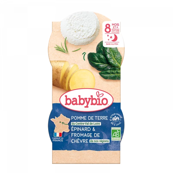 Repas Pomme de Terre, Épinard & Fromage de Chèvre - Babybio (Repas bio pour bébés dès 8 mois)