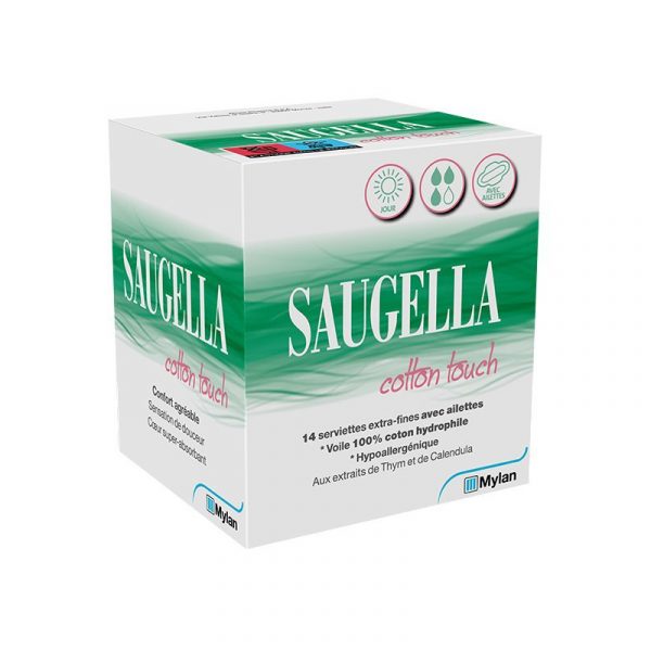 Saugella Cotton Touch Jour Serviettes Extra Fines Avec Ailettes