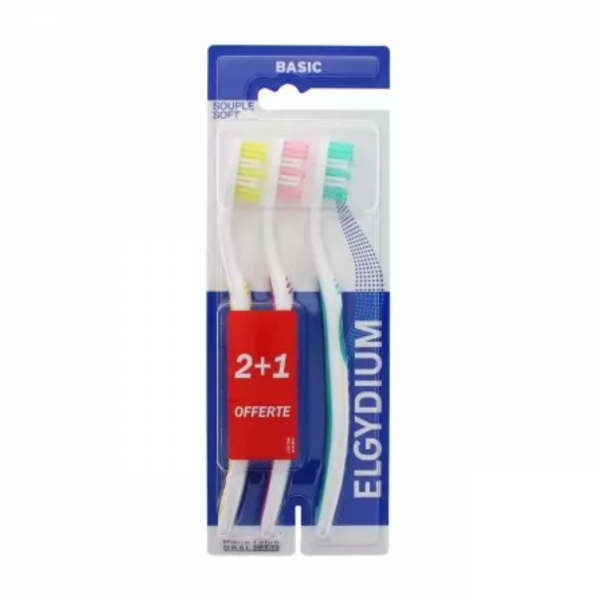 Elgydium Basic Brosse à Dents Souple (Lot de 2+1 offerte)