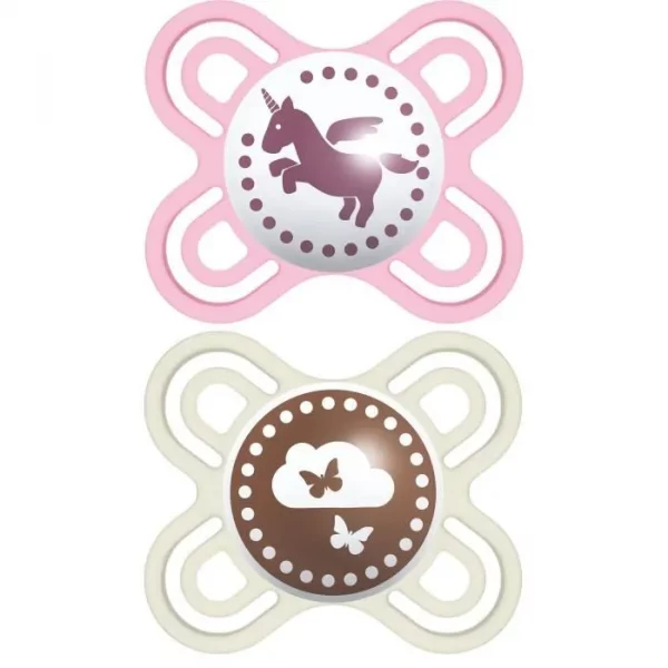 MAM Sucette Perfect Naissance 0-2 Mois Silicone Lot de 2 (Licorne Papillon)