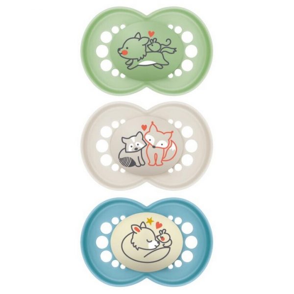 MAM Original Jour & Nuit Trio Sucette Silicone 'Animaux' 18 mois+